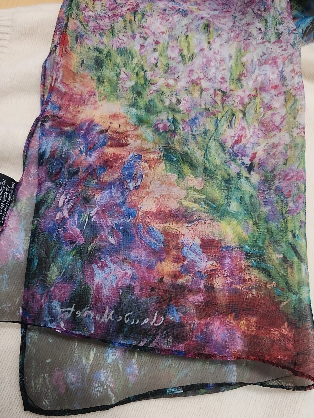 Galleria Claude Monet Garden Gloral Art Scarf French Impressionist Silk Feel